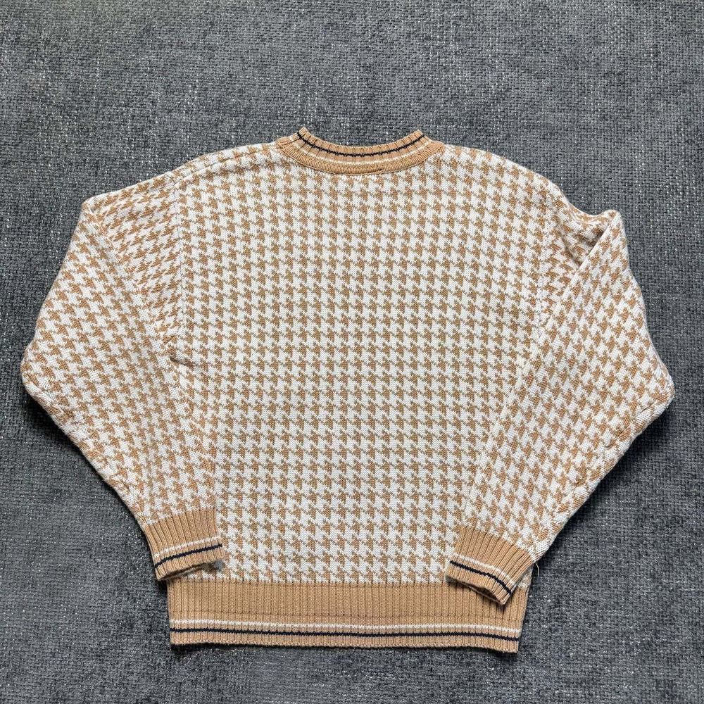 Lizsport Houndstooth Sweater Womens Large Tan Cream‎ Vintage 90s Preppy Knit